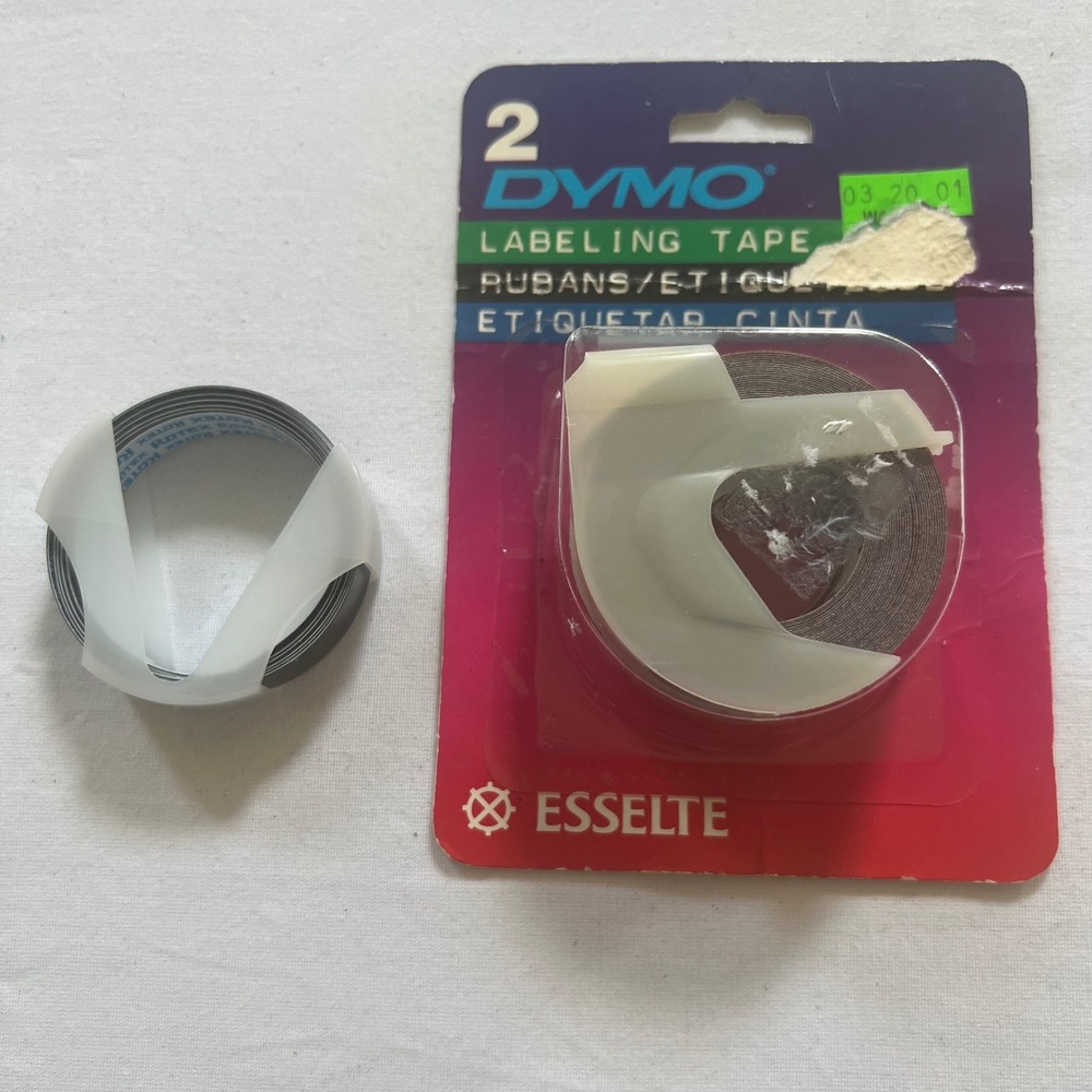 Vintage Dymo Esselte Labeling Tape 2 Rolls Red Glossy 3/8 x 12 1 Roll Black 1996